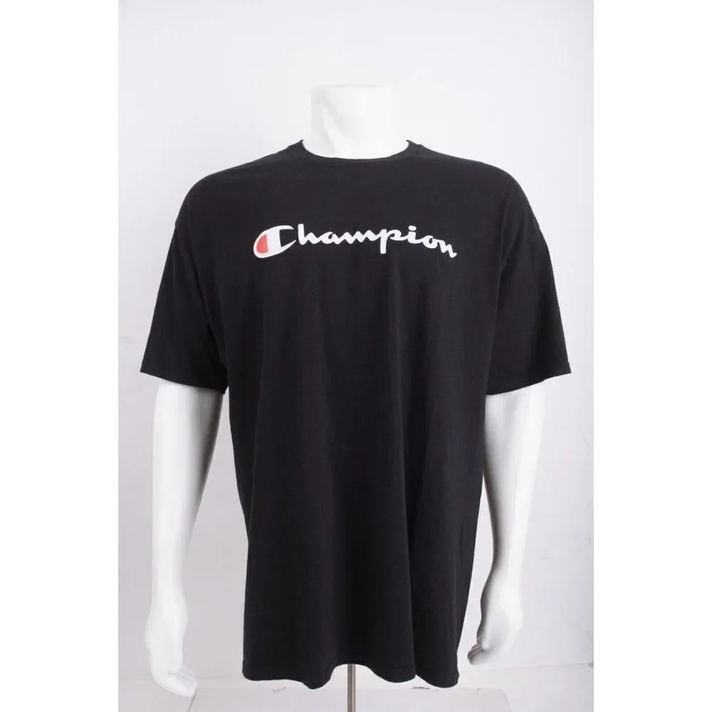 Champion Mens T-Shirt Spellout Logo Shirt 2XL Black short sleeved